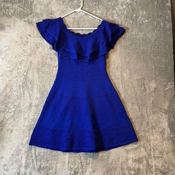 ELIZA J Off The Shoulder Fit & Flare Dress Size Small Blue New - Picture 1 of 7
